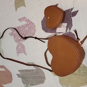 Lauren Conrad Heart shaped crossbody with matching coin pouch Saddle NWT